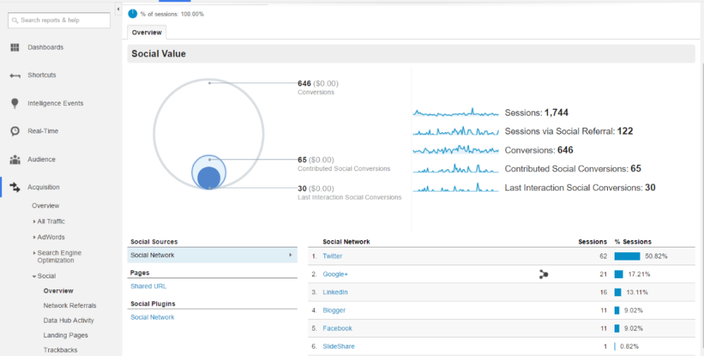 Google Analytics Social Media Referrals Screen shot