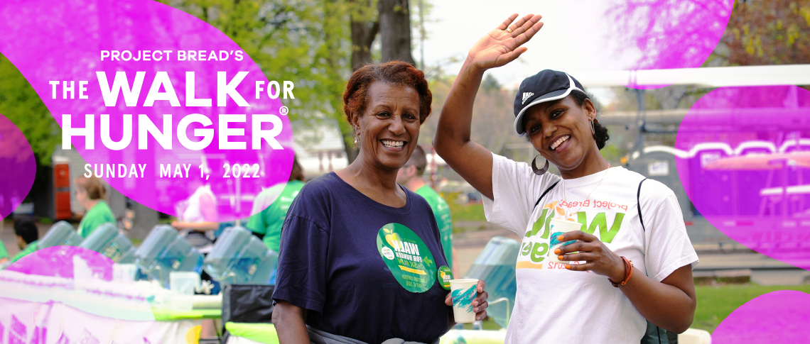 Image of two women smiling at camera with "The Walk for Hunger"