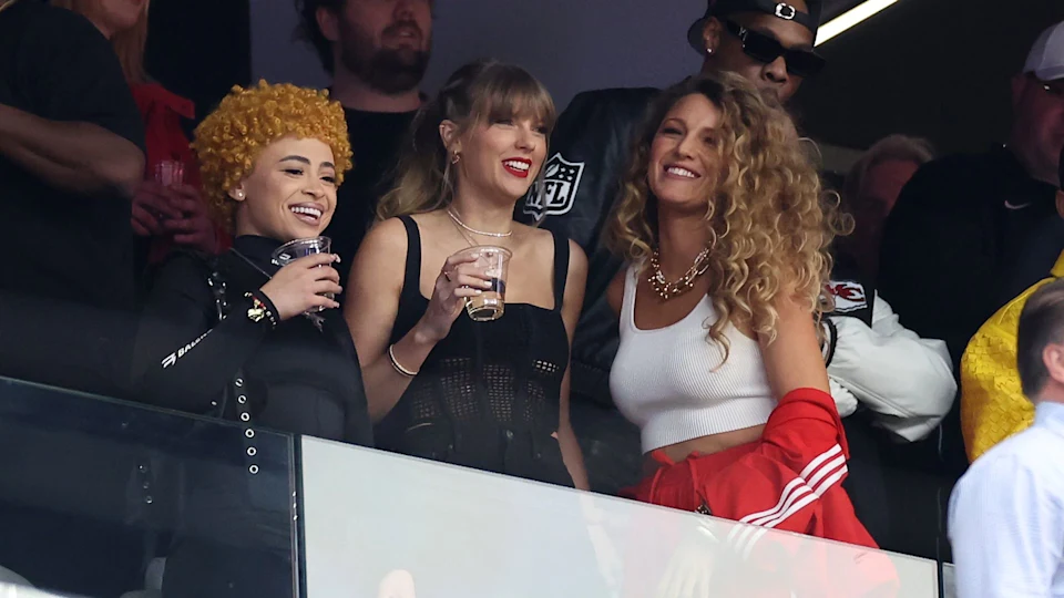 The Taylor Swift Effect: Taylor Swift, Blake Lively, and Ice Spice react to Super Bowl LVIII between the San Francisco 49ers and Kansas City Chiefs at Allegiant Stadium.