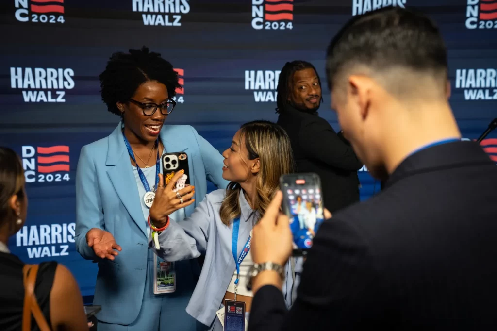 U.S. Rep. Lauren Underwood is interviewed on the Creator blue carpet at the Democratic National Convention at the United Center on Aug. 21, 2024. E. Jason Wambsgans/Chicago Tribune